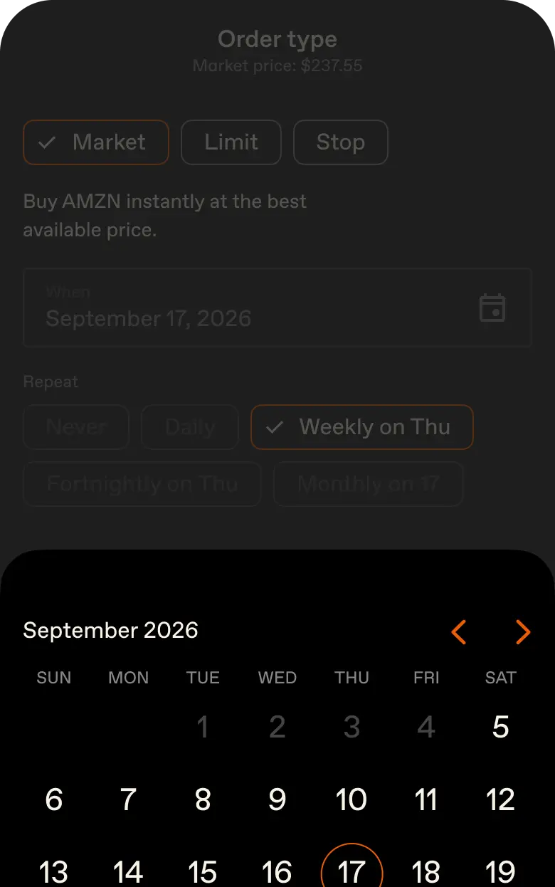 Schedule recurring buys to <span class="font-normal italic">smooth</span> your entry point.