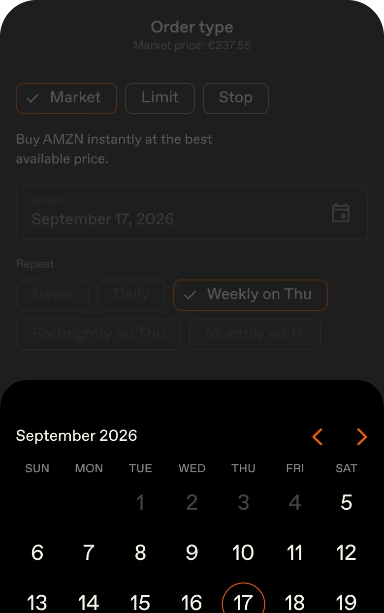 Schedule recurring buys to <span class="font-normal italic">smooth</span> your entry point.
